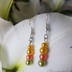 Green Peach and Gold Drop Earrings