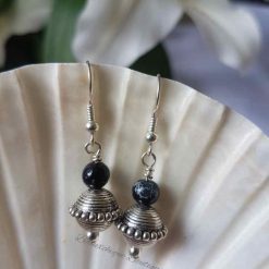Silver and black drop earrings