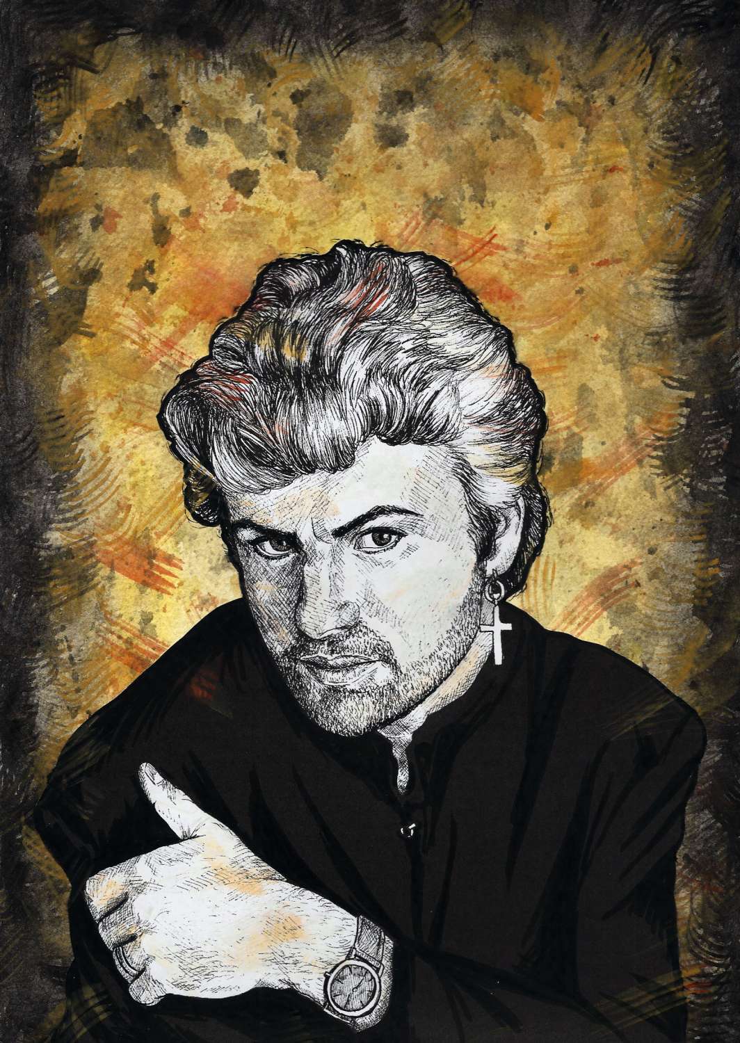  Michael Original watercolour and ink portrait. MadeMe