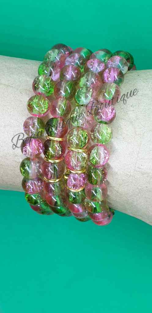 Pink and Green Elasticated Bracelets Pink and Green Elasticated Bracelets