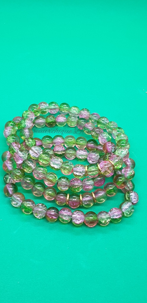 Pink and Green Elasticated Bracelets Pink and Green Elasticated Bracelets