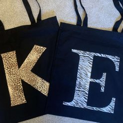 Animal Print Initial Tote Bag