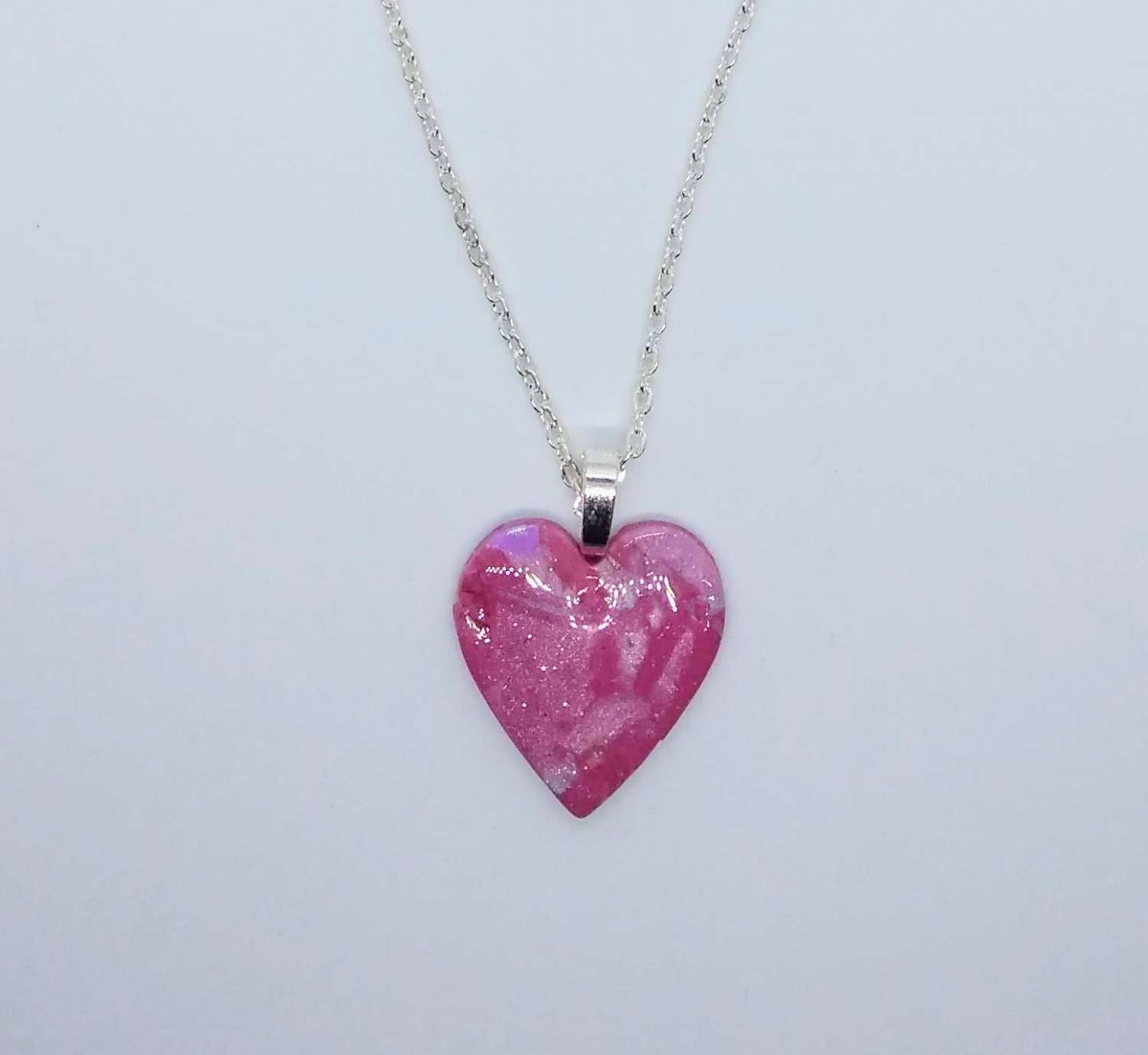 Ooak handmade polymer clay heart pendant in pretty pinks & silver Ooak handmade polymer clay heart pendant in pretty pinks & silver