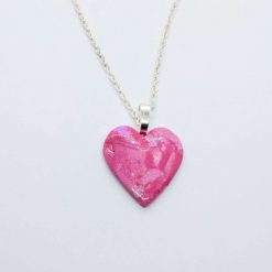 Ooak handmade polymer clay heart pendant in pretty pinks & silver