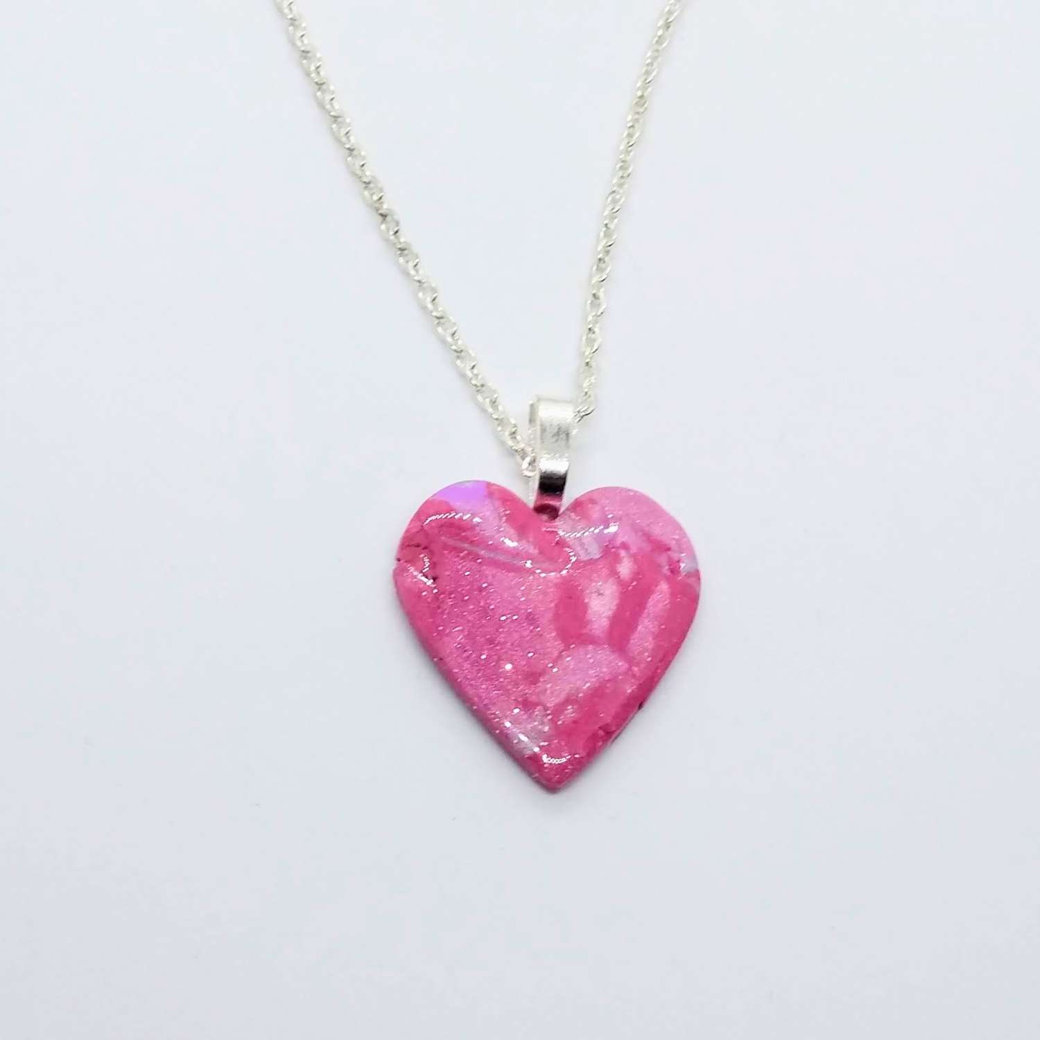 Ooak handmade polymer clay heart pendant in pretty pinks & silver Ooak handmade polymer clay heart pendant in pretty pinks & silver