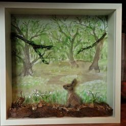 Needle Felt Hare, Diorama, Miniature Scene, Watercolour painting, Landscape, Needle Felted Animal, Wool Sculpture, Fibre Art, Sculpture, Gift, Woodland Creature, Wildlife