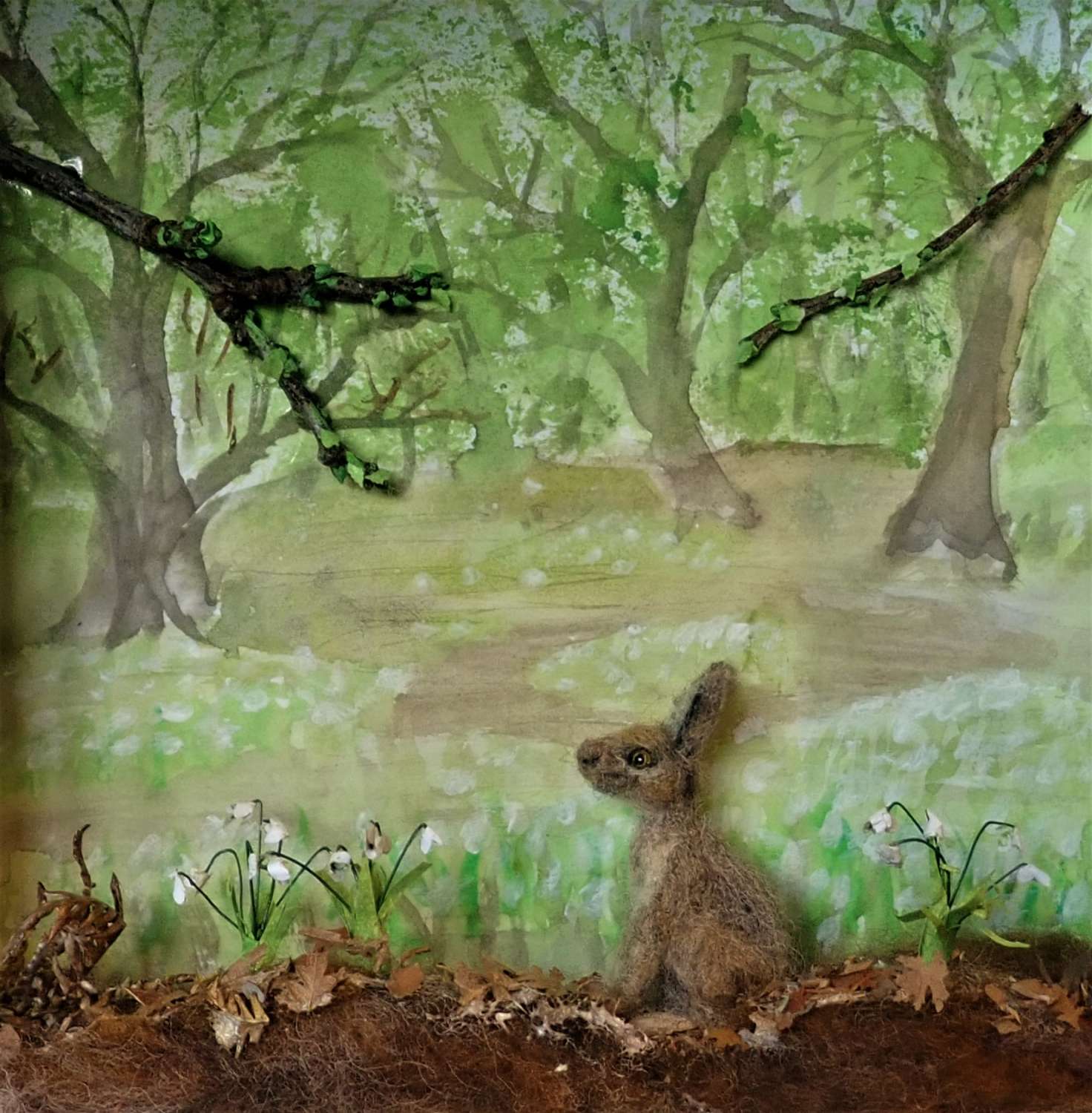 Needle Felt Hare, Diorama, Miniature Scene, Watercolour painting, Landscape, Needle Felted Animal, Wool Sculpture, Fibre Art, Sculpture, Gift, Woodland Creature, Wildlife Needle Felt Hare, Diorama, Miniature Scene, Watercolour painting, Landscape, Needle Felted Animal, Wool Sculpture, Fibre Art, Sculpture, Gift, Woodland Creature, Wildlife