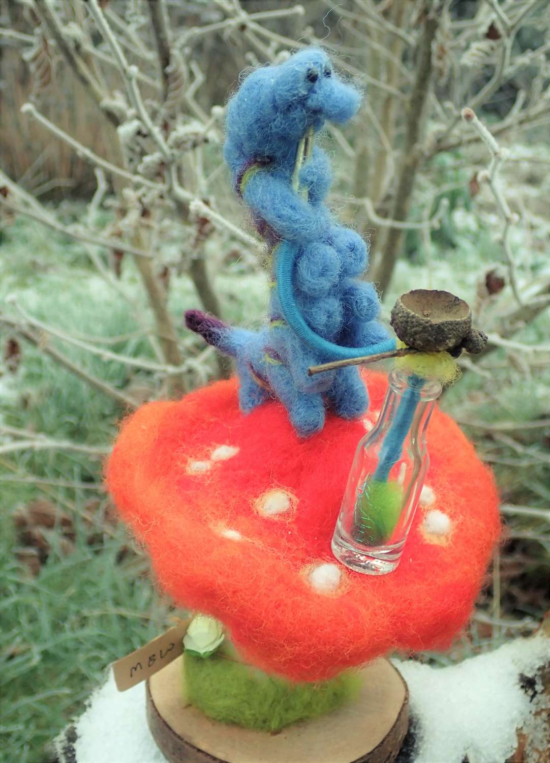 P1310518 Alice in Wonderland Caterpillar, Needle Felt Animal, Needle Felt Caterpillar, Hookah, Fantasy art, needle felting, fibre art, wildlife art, animal art, 4
