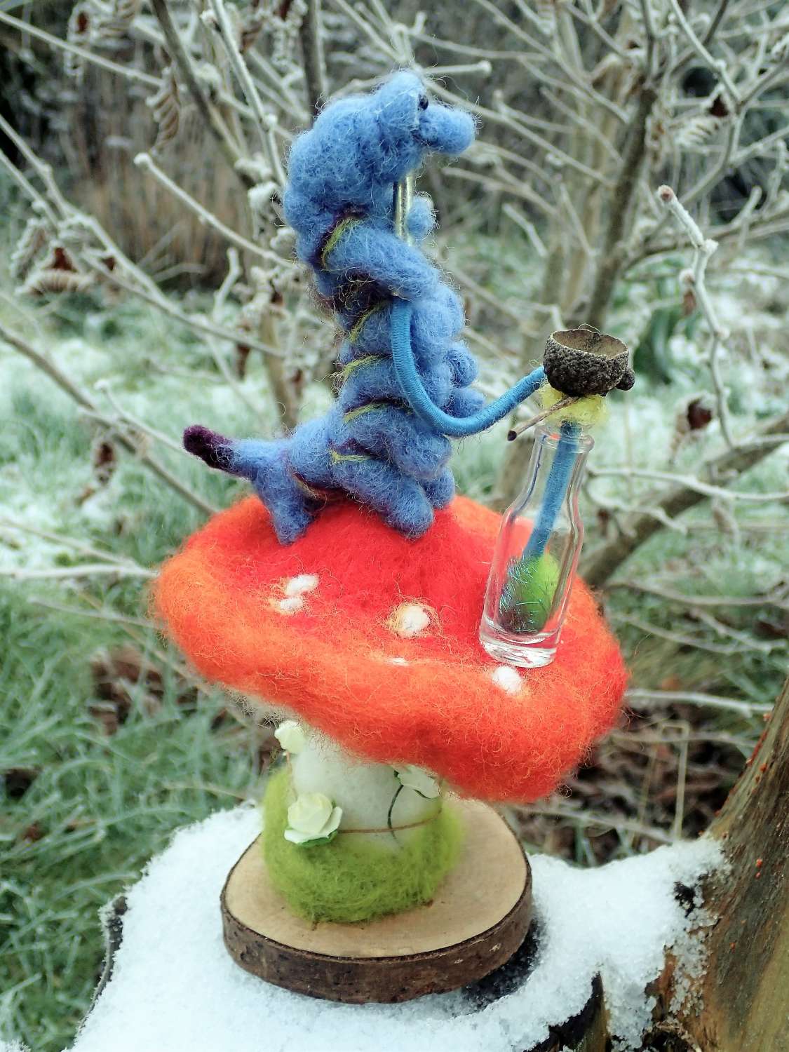 P1310520 Alice in Wonderland Caterpillar, Needle Felt Animal, Needle Felt Caterpillar, Hookah, Fantasy art, needle felting, fibre art, wildlife art, animal art, 2