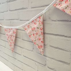 Pink Floral Bunting, 100% cotton, Floral Bunting, Pink Bunting, Garland,  Fabric Bunting, 10 double sided flags 2.5m