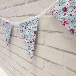 Blue Floral Bunting, 100% cotton, Floral Bunting, Blue Bunting, Garland, Fabric Bunting, 10 double sided flags 2.5m