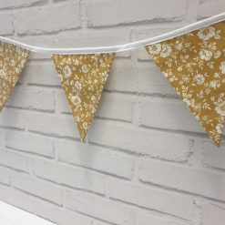 Ochre & Ivory Floral Bunting, 100% cotton, Mustard Floral Bunting, Garland, Fabric Bunting, 10 double sided flags 2.5m