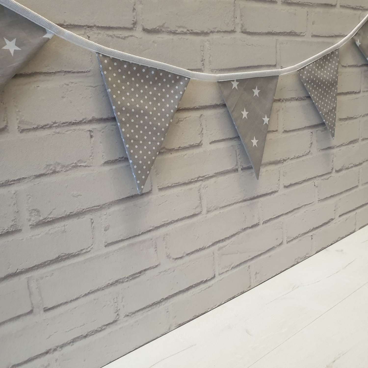 Grey with White Star & White Dot Bunting, 100% cotton, Grey Bunting, Star & Dot Bunting, Garland, Fabric Bunting, 10 double sided flags 2.5m Grey with White Star & White Dot Bunting, 100% cotton, Grey Bunting, Star & Dot Bunting, Garland, Fabric Bunting, 10 double sided flags 2.5m