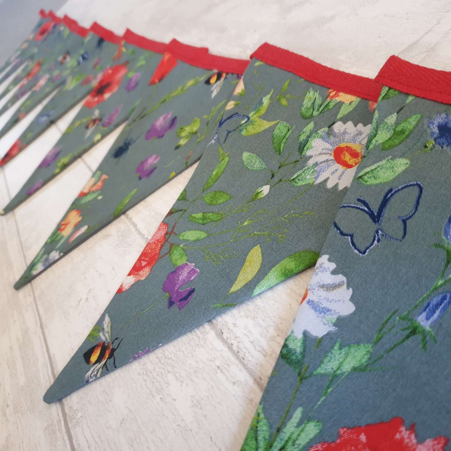 Dark Grey Floral Bunting 100% cotton, Wild Flower & Insects Bunting, Floral Garland, Garden Bunting, Bee Bunting, Fabric Bunting, 10 double sided flags 2.5m Dark Grey Floral Bunting 100% cotton, Wild Flower & Insects Bunting, Floral Garland, Garden Bunting, Bee Bunting, Fabric Bunting, 10 double sided flags 2.5m