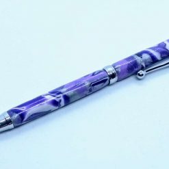 Hand made slimline twist ballpoint pen in purples, lilac, white and silver 3 Hand made slimline twist ballpoint pen in purples, lilac, white and silver 3