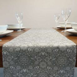 Grey & White Table Runner, 100% Cotton, Grey Table Runner with White Flowers, Birds and Hearts, Table Decor, Gift Idea, Kitchen Table Runner 8