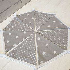Grey with White Star & White Dot Bunting, 100% cotton, Grey Bunting, Star & Dot Bunting, Garland, Fabric Bunting, 10 double sided flags 2.5m 1 Grey with White Star & White Dot Bunting, 100% cotton, Grey Bunting, Star & Dot Bunting, Garland, Fabric Bunting, 10 double sided flags 2.5m 1