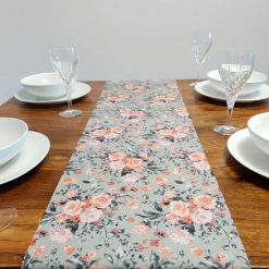 Grey & Pink Floral Table Runner, 100% Cotton, Grey Table Runner with Pink Flowers, Table Decor, Home Decor, Gift Idea, Floral Table Runner 1