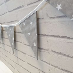 Grey & White Star Bunting, 100% cotton, Star Bunting, Grey Bunting, Garland, Fabric Bunting, 10 double sided flags 2.5m 1
