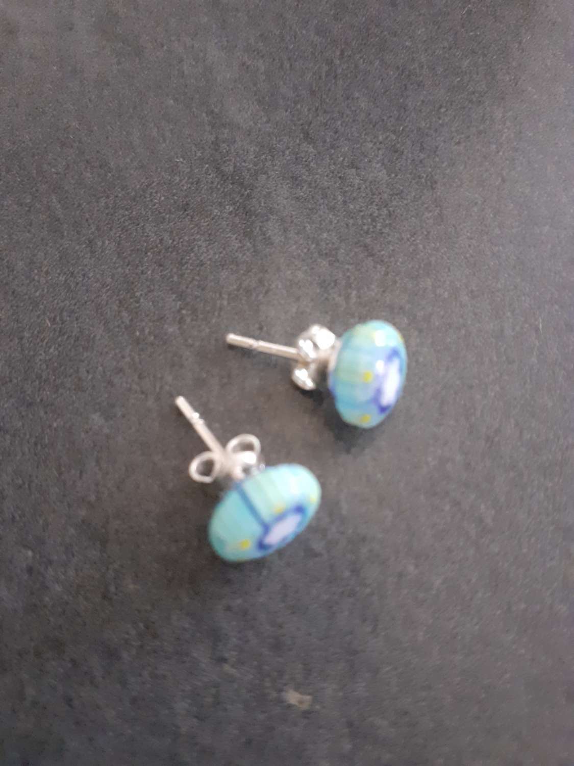 Blue Millefiori Sterling Silver Stud Earrings. Blue Millefiori Sterling Silver Stud Earrings.