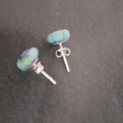 Blue Millefiori Sterling Silver Stud Earrings. 3 Blue Millefiori Sterling Silver Stud Earrings. 3