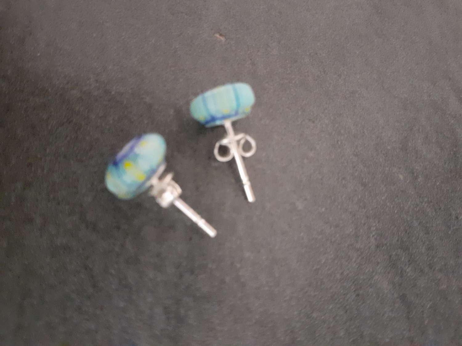 Blue Millefiori Sterling Silver Stud Earrings. Blue Millefiori Sterling Silver Stud Earrings.