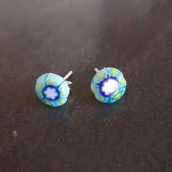 Blue Millefiori Sterling Silver Stud Earrings. 2 Blue Millefiori Sterling Silver Stud Earrings. 2