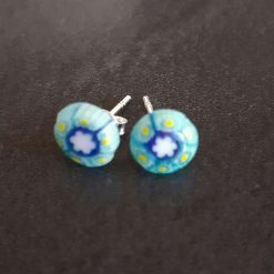 Blue Millefiori Sterling Silver Stud Earrings.