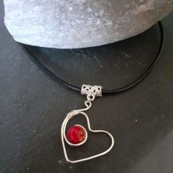 Red or Blue Bead Heart Necklace