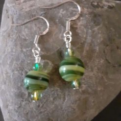 Green Striped Sterling Silver Dangle Earrings, 1 Green Striped Sterling Silver Dangle Earrings, 4