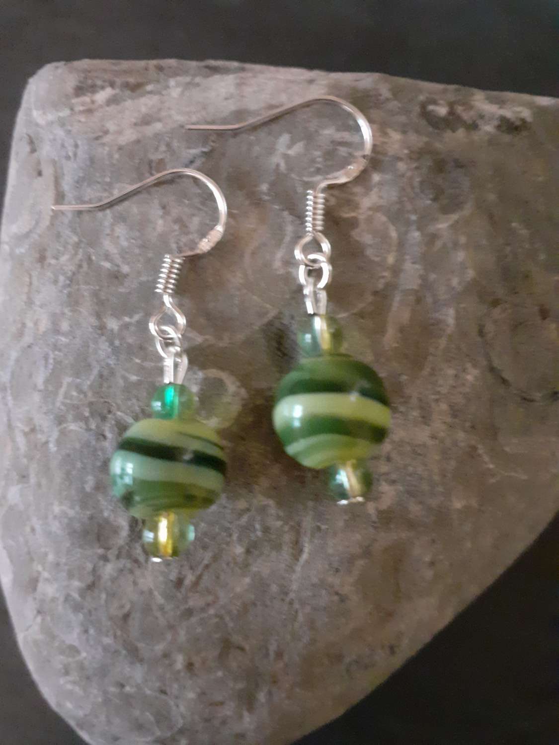 20210114_105650 Green Striped Sterling Silver Dangle Earrings, 2