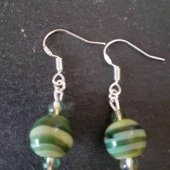 Green Striped Sterling Silver Dangle Earrings, 2 Green Striped Sterling Silver Dangle Earrings, 5