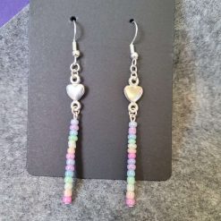 Sterling Silver Heart and Rainbow Bead Earrings
