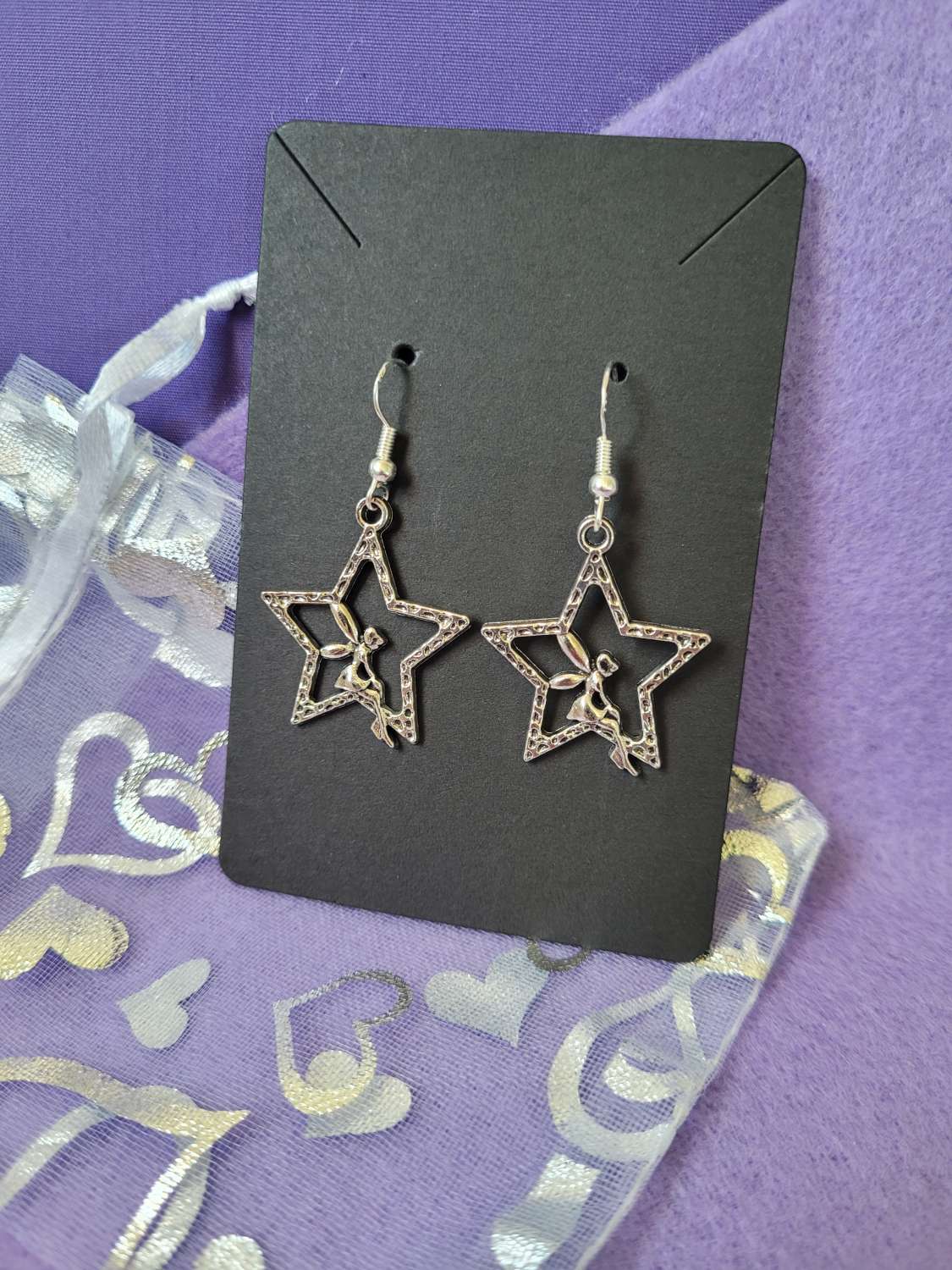 Sterling Silver Tibetan Silver Fairy in Star Earrings Sterling Silver Tibetan Silver Fairy in Star Earrings