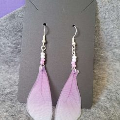 Sterling Silver Pink Fade Dragonfly Wing and Bead Earrings