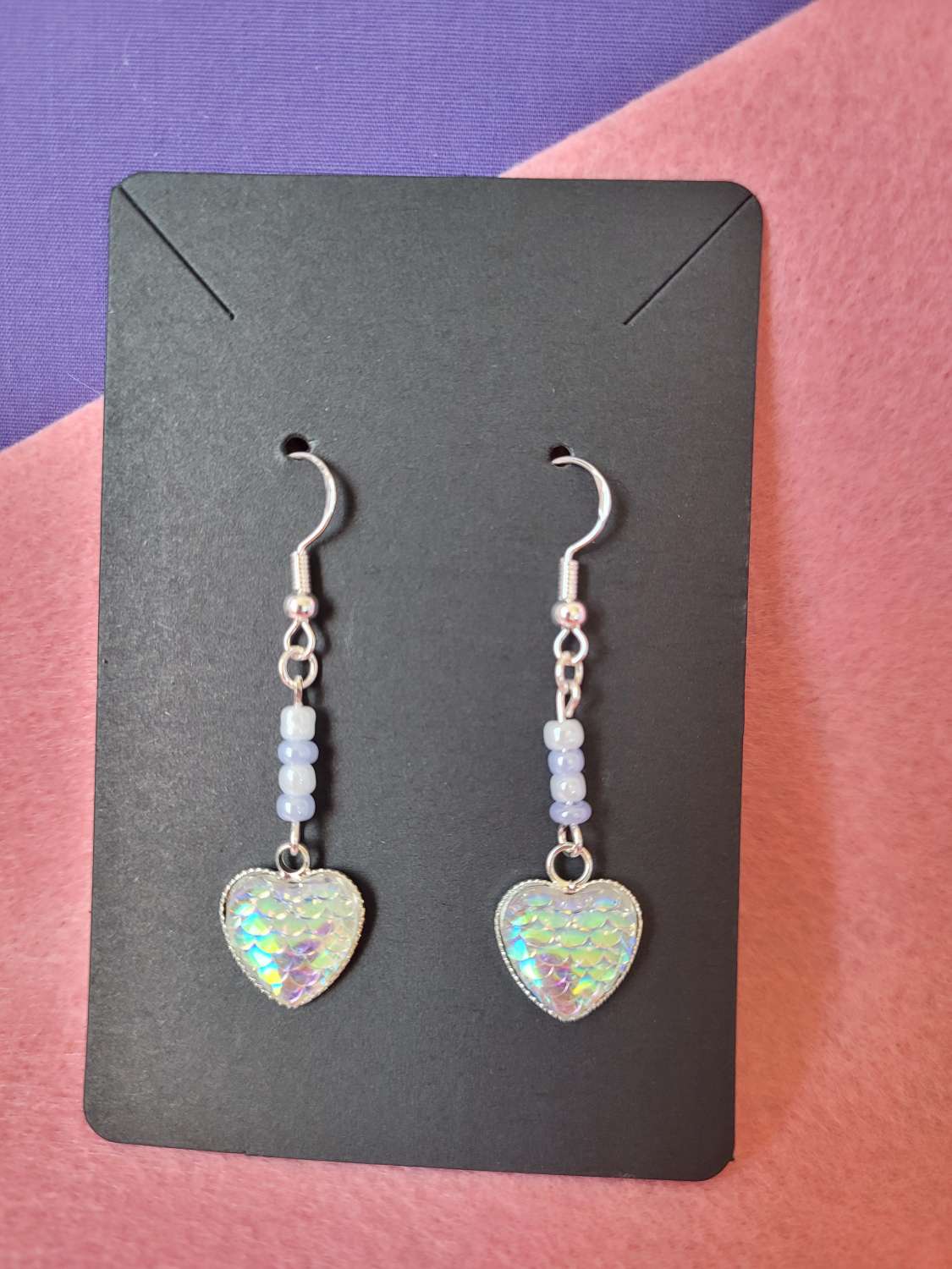 Sterling Silver Iridescent Silver Mermaid Scale and Bead Earrings Sterling Silver Iridescent Silver Mermaid Scale and Bead Earrings