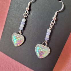 Sterling Silver Iridescent Silver Mermaid Scale and Bead Earrings 1 Sterling Silver Iridescent Silver Mermaid Scale and Bead Earrings 1