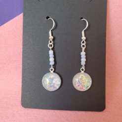 Sterling Silver Iridescent Silver Mermaid Scale and Bead Earrings