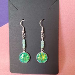 Sterling Silver Iridescent Silver Mermaid Scale and Bead Earrings