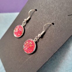 Sterling Silver Iridescent Magenta Pink Druzy Earrings 1