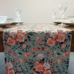 Grey & Pink Floral Table Runner, 100% Cotton, Grey Table Runner with Pink Flowers, Table Decor, Home Decor, Gift Idea, Floral Table Runner 2
