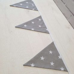 Grey & White Star Bunting, 100% cotton, Star Bunting, Grey Bunting, Garland, Fabric Bunting, 10 double sided flags 2.5m 2