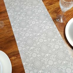 Grey & White Table Runner, 100% Cotton, Grey Table Runner with White Flowers, Birds and Hearts, Table Decor, Gift Idea, Kitchen Table Runner 6