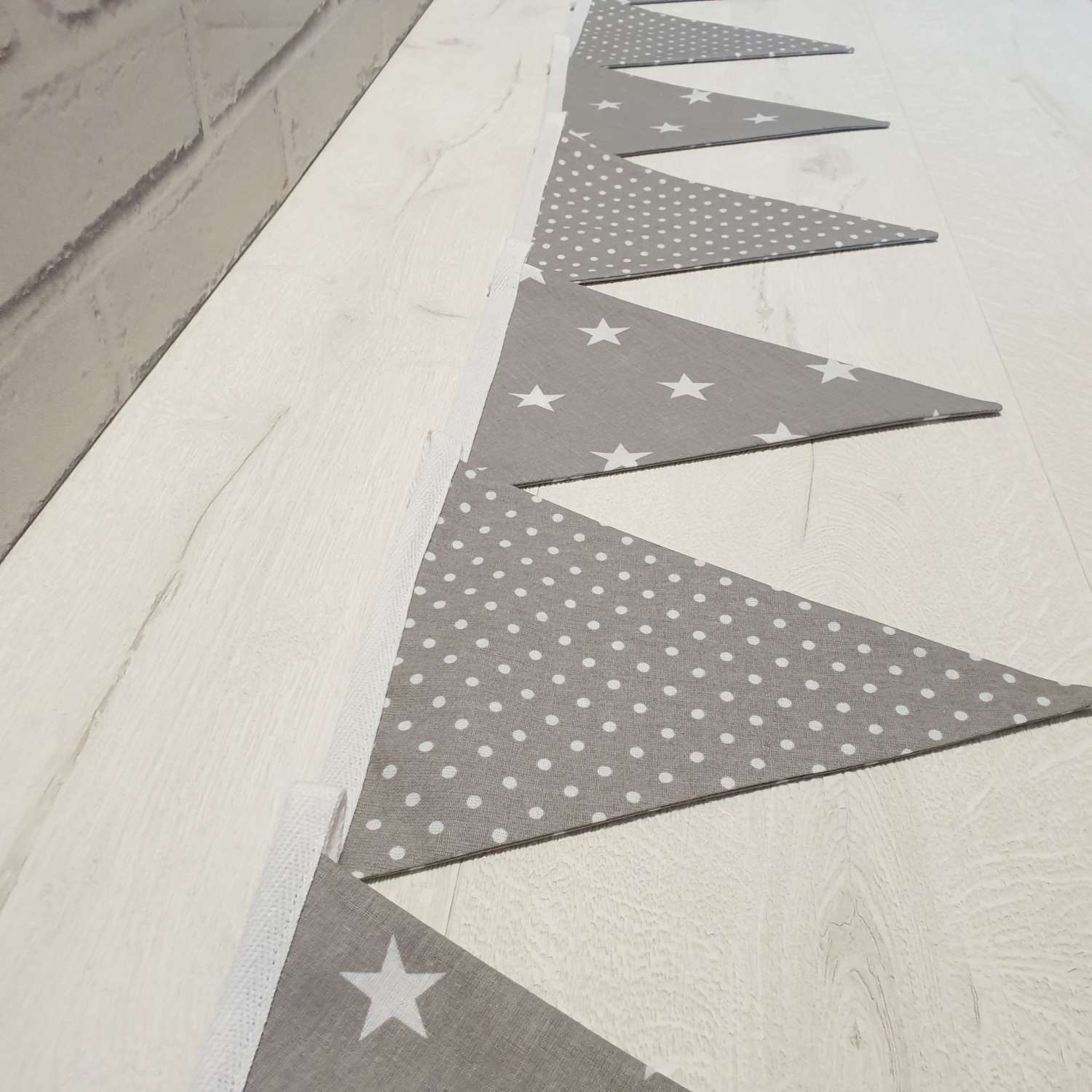 Grey with White Star & White Dot Bunting, 100% cotton, Grey Bunting, Star & Dot Bunting, Garland, Fabric Bunting, 10 double sided flags 2.5m Grey with White Star & White Dot Bunting, 100% cotton, Grey Bunting, Star & Dot Bunting, Garland, Fabric Bunting, 10 double sided flags 2.5m