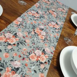 Grey & Pink Floral Table Runner, 100% Cotton, Grey Table Runner with Pink Flowers, Table Decor, Home Decor, Gift Idea, Floral Table Runner 3