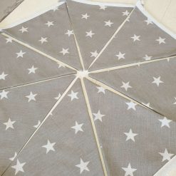 Grey & White Star Bunting, 100% cotton, Star Bunting, Grey Bunting, Garland, Fabric Bunting, 10 double sided flags 2.5m 3