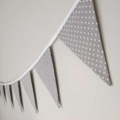 Grey & White Dot Bunting, 100% cotton, Dotty Bunting, Grey Spot Bunting, Garland, 10 double sided flags 2.5m, Fabric Bunting
