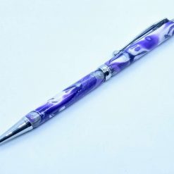 Hand made slimline twist ballpoint pen in purples, lilac, white and silver 2 Hand made slimline twist ballpoint pen in purples, lilac, white and silver 2