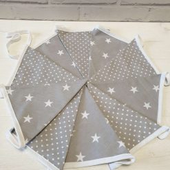 Grey with White Star & White Dot Bunting, 100% cotton, Grey Bunting, Star & Dot Bunting, Garland, Fabric Bunting, 10 double sided flags 2.5m 4 Grey with White Star & White Dot Bunting, 100% cotton, Grey Bunting, Star & Dot Bunting, Garland, Fabric Bunting, 10 double sided flags 2.5m 4
