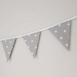 Grey & White Star Bunting, 100% cotton, Star Bunting, Grey Bunting, Garland, Fabric Bunting, 10 double sided flags 2.5m 4